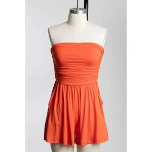 NEW FINAL TOUCH tank top shirring romper in orange